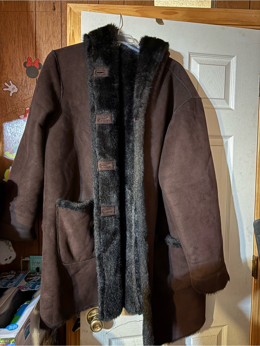 Jones New York Brown Pea Coat with Black Faux-Shearling Trim